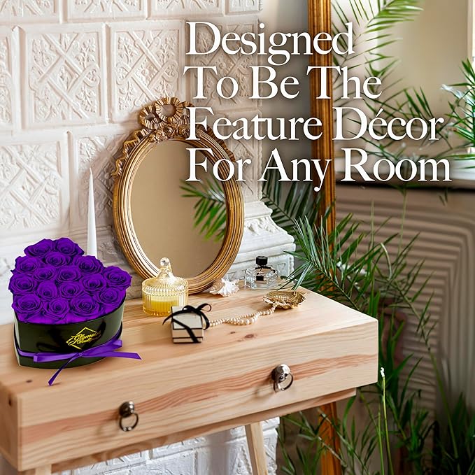 GLAMOUR BOUTIQUE 16 Flower Forever Heart Shape Box, Mothers Day Gift For Mom, Eternal Preserved Roses Gift for Her, Flowers bouquet, For Birthday, Anniversary, Girlfriend - Purple (Color-Treated)