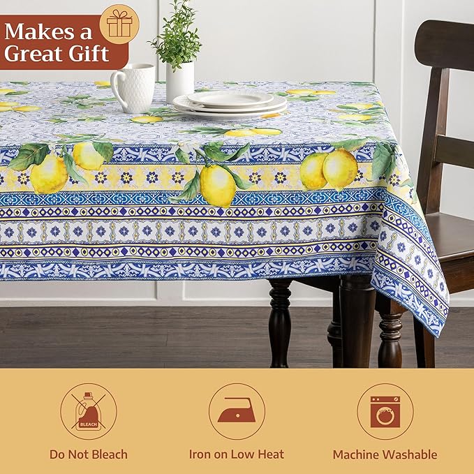 Maison d' Hermine Table Cloth Rectangle Table 100% Cotton 60 x 108 Inches Tablecloth Reusable Decorative for Dining Kitchen Room Farmhouse Party Home Hotel Restaurant Spring Summer - Citrus
