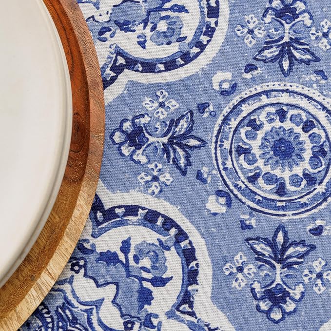 Maison d' Hermine Table Cloth Round Table 100% Cotton 69 Round Inches Tablecloth Reusable Decorative for Dining Kitchen Room Farmhouse Party Home Hotel Restaurant Spring Summer - Melodie Bleue