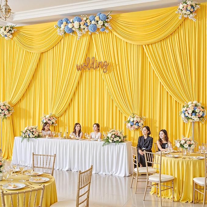 10 Panels Yellow Backdrop Curtains - Wrinkle Free Fabric Backdrop Curtain for Photoshoot, 10FT Wedding Party Photo Backdrop Drapes for Birthday Baby Shower Photography Stage Background Decorations