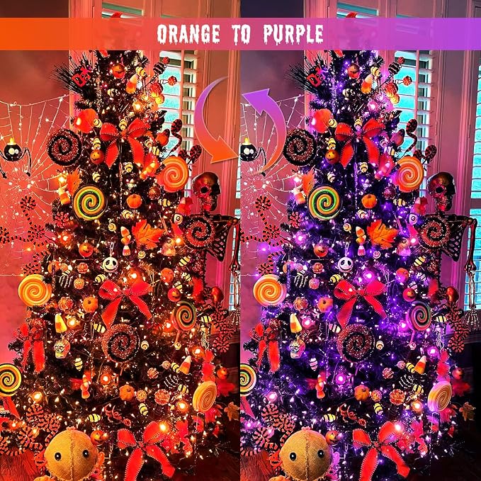 JMEXSUSS 2 Pack Solar String Lights Outdoor Waterproof, Total 66 FT 200 LED Solar Christmas Lights Outdoor, Twinkle Light for Christmas Tree Outside Garden Yard Xmas Decor, Orange to Purple