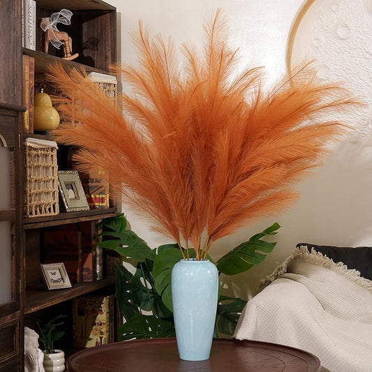 Premium Faux Golden Apricot Pampas Grass – 43.3" Tall Fluffy Warm Decor, 8pcs 18-Branch One-Piece Stems No Assembly, Luxury Silk-Feel Feather Flowers for Boho Modern Decor , Honey Apricot 8 Stems110cm