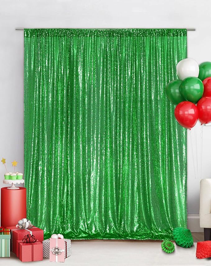 Eternal Beauty Green Sequin Backdrop, 20x10 Ft Glitter Background Curtains for Christmas Shimmer Photography Party Wedding Birthday Back Drop Decor