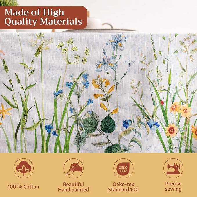 Maison d' Hermine Table Cloth Rectangle Table 100% Cotton 70 x 140 Inches Tablecloth Reusable Decorative for Dining Kitchen Room Farmhouse Party Home Hotel Restaurant Spring Summer - Fleurs De Mai