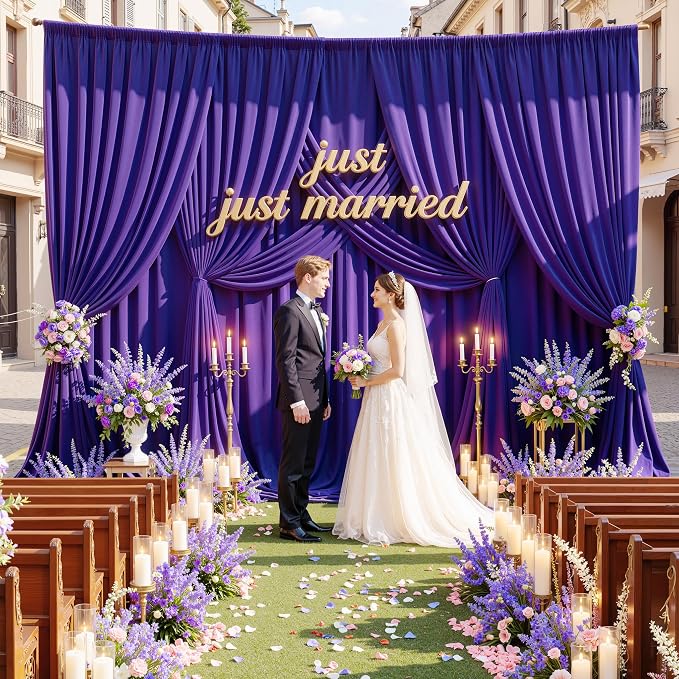10x14ft Deep Purple Backdrop Curtains for Wedding Party, 2 Panels 14 ft Long Back Drop Cloth, Wrinkle-Free Polyester Drapes for Birthday, Baby Shower, Stage Photography Background