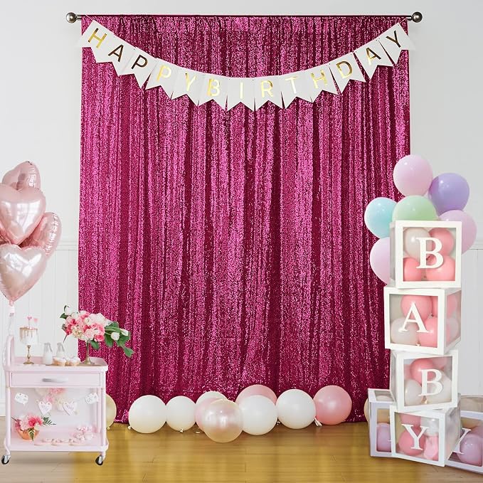 Sugargirl Fuchsia Sequin Backdrop Curtain 4FTx8FT Glitter Fuchsia Background Drapes Sparkle Photography Backdrop for Party Wedding Birthday Wall Decoration(1 Panel)