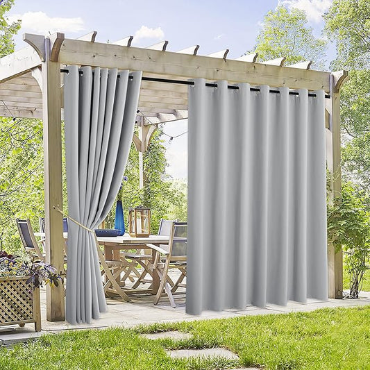 RYB HOME Extra Wide Outdoor Curtains 2 Panels - UV Protect Waterproof Privacy Outside Curtains for Patio Gazebo Balcony Lanai Pavilion Pergola Deck, Wide 105 x Long 96 inches, Silver Grey
