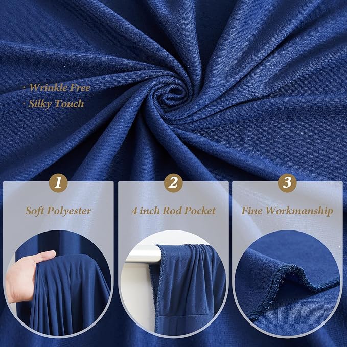 40ftx12ft Wrinkle Free Navy Blue Backdrop Curtain, 8 Panels 12FT Long Wedding Photo Backdrop Drapes, Silky Polyester Back Drop Cloth for Birthday Photography Background Party Backdrop Draping