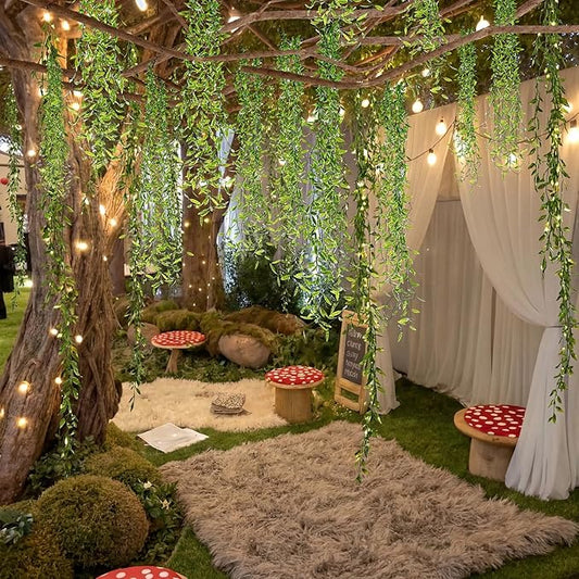 Bucherry Jungle Theme Decoration Set, 126.3ft Artificial Hanging Willow Vines Greenery for Classroom, Woodland Forest Rainforest Safari Party, Enchanted Indoor Outdoor Home Garden Wall DIY Decor