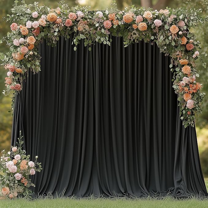 Wokceer Black Backdrop Curtain for Parties 10x10FT Photo Backdrop Drapes for Wedding Polyester Backdrop for Photoshoot Baby Shower Birthday Party Curtains Photography Background 2 Panels 5x10FT