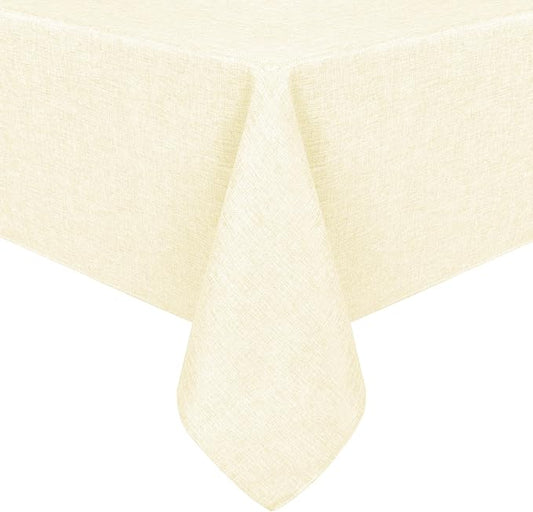 Hiasan Faux Linen Rectangle Tablecloth - Wrinkle and Stain Resistant Washable Table Cloth for Kitchen Dining Room Holiday Table Cover for Dinner, Champagne, 54 x 80 Inch