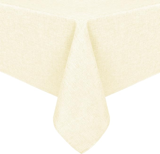 Hiasan Faux Linen Rectangle Tablecloth - Wrinkle and Stain Resistant Washable Table Cloth for Kitchen Dining Room Holiday Table Cover for Dinner, Champagne, 60 x 140 Inch