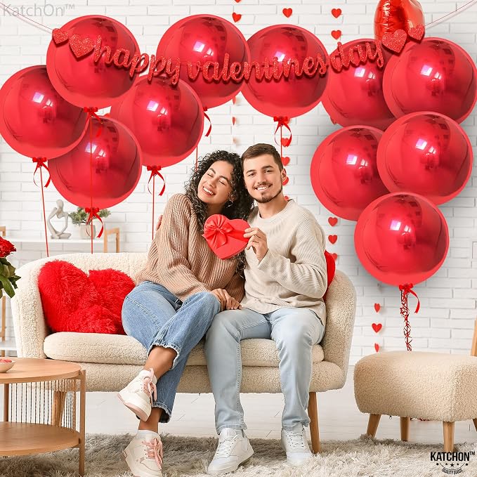 KatchOn, Huge Red Metallic Balloons - 22 Inch, Pack of 12 | Round 4D Mylar Balloon for Casino Theme Party, Red Party Decoration | Patriotic Party Decorations, Birthday, Anniversary, Graduation Decor