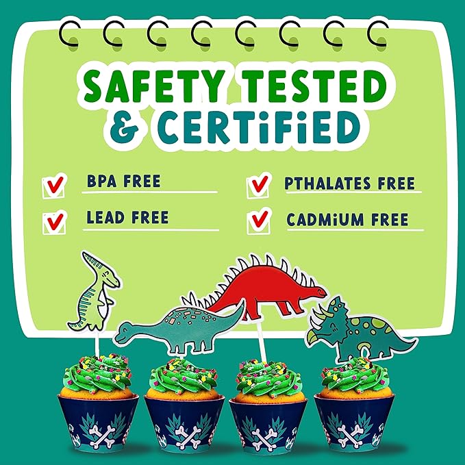 ecoZen Dinosaur Birthday Party Decorations - Jurassic Park Themed Supplies for 16 Guests, Includes Dino Plates, Cups, Napkins, Banner, Cutlery, Balloons, Tablecloth, Straws, Toppers