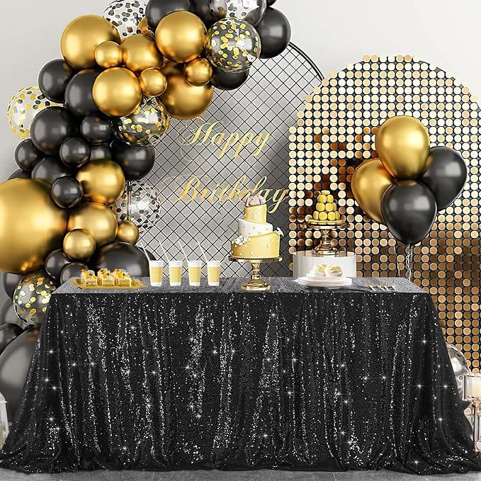 B-COOL Black Sequin Tablecloth 90x156inch Sparkly Sequin Table Linen Halloween Shiny Sequence Table Cloth Wedding Event Decor