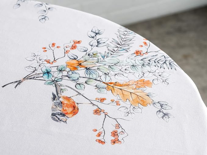 Maison d' Hermine Table Cloth Round Table 100% Cotton 63 Inches Fall Tablecloth Reusable Everyday Use for Thanksgiving Christmas Decorations Dining Farmhouse Party (Whitish Shabby Chique)