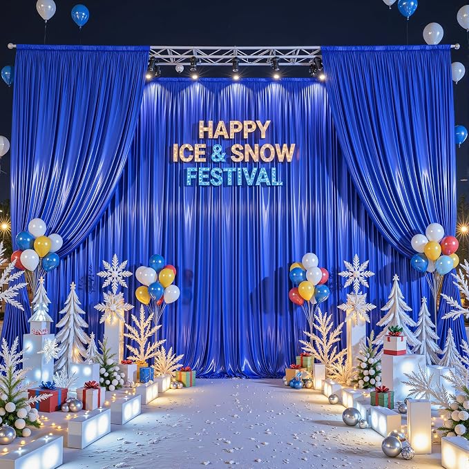 20x10ft Royal Blue Glitter Backdrop Curtain for Parties, Wrinkle Free Satin Photo Backdrop Drapes 4 Panels 5x10FT Shimmer Back Drop Cloth for Wedding Birthday Baby Shower Photography Background Decor