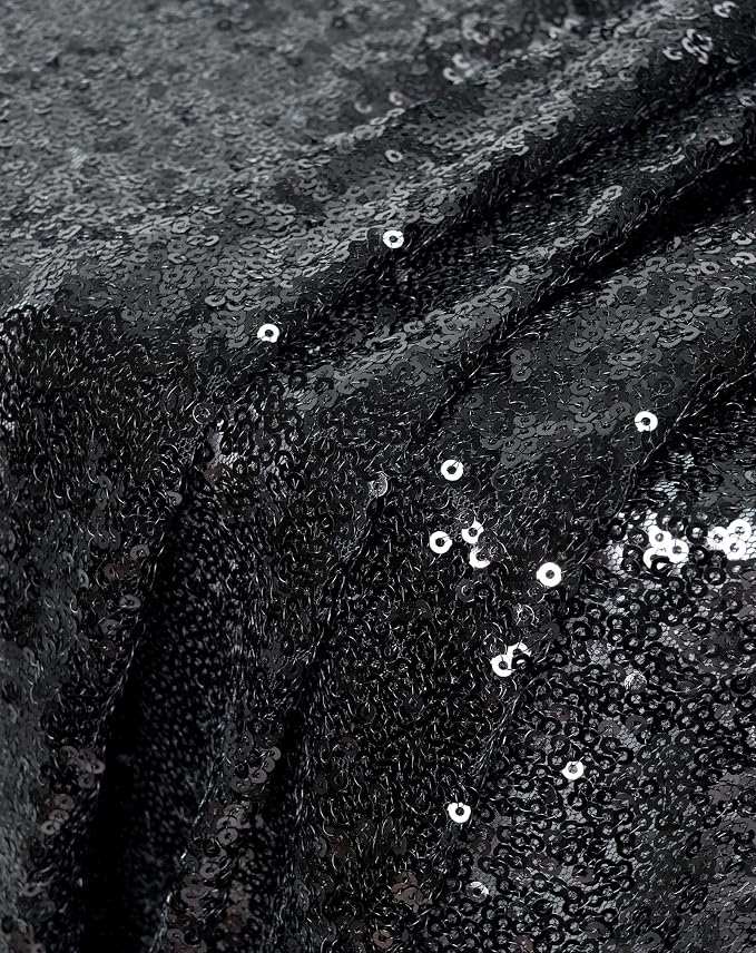 Eternal Beauty Black Tablecloth, 120 Inch Round Sequin Tablecloth for Party Cake Dessert Table Exhibition Events
