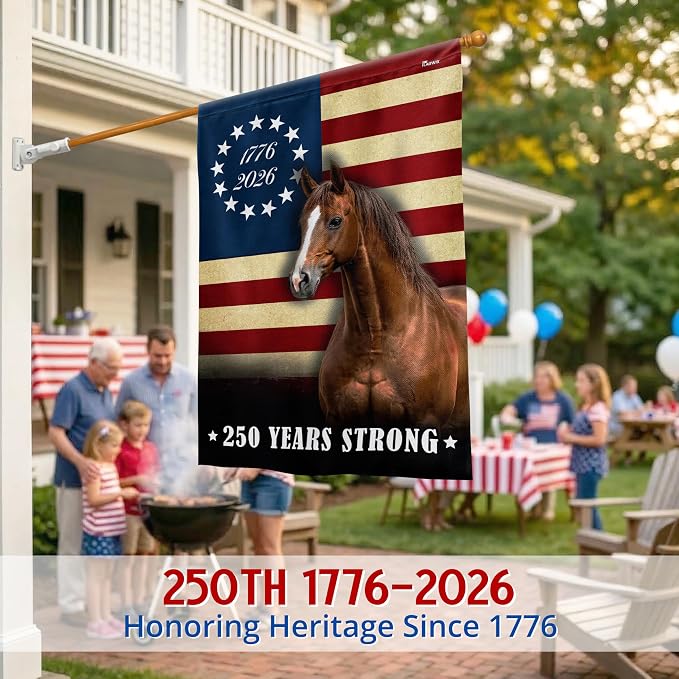 FLAGWIX American 250 Years Strong Horse Flag - Polyester Double-sided Yard Flags For Outside House Flag (29.5" x 39.5") - 4th of July Decorations for Home Yard Garden Decor Banner, Gifts For Men Women