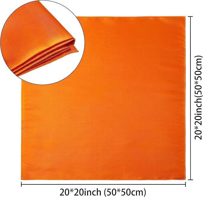 50 Pack Square Satin Dinner Napkins, 20x20 Inches Silky Soft Smooth Table Cloth Napkins for Restaurant Weddings Banquet Party Decoration, Orange