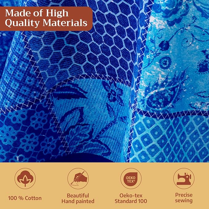 Maison d' Hermine Table Cloth Round Table 100% Cotton 69 Round Inches Tablecloth Reusable Decorative for Dining Kitchen Room Farmhouse Party Home Hotel Restaurant Spring Summer - Indigo Love