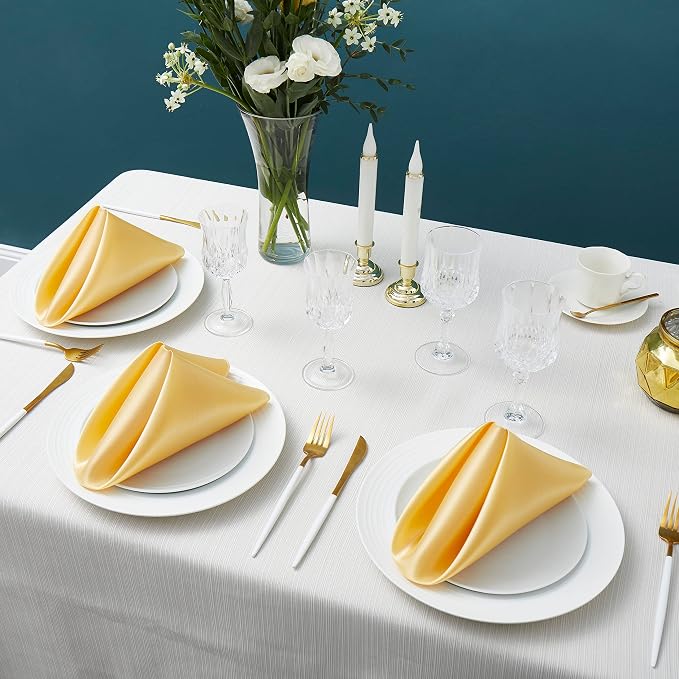 24 Pack Square Satin Dinner Napkins, 17x17 Inches Silky Soft Smooth Table Cloth Napkins for Restaurant Weddings Banquet Party Decoration, Gold