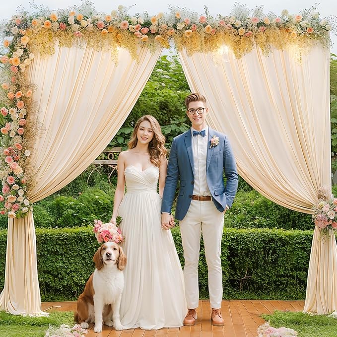 Champagne Backdrop Curtain 6 Panels - Wrinkle-Free Polyester Photography Drapes for Baby Shower Birthday Party Photo Background Stand - 24 X 10FT