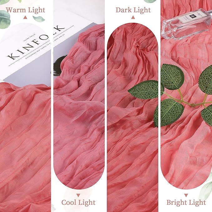 6 Pack Rose Cheesecloth Table Runner 10FT Long Easter Spring Boho Gauze Table Runner Rustic Sheer Runner for Spring Wedding Bridal Baby Shower Birthday Party Table Decor Easter Decorations
