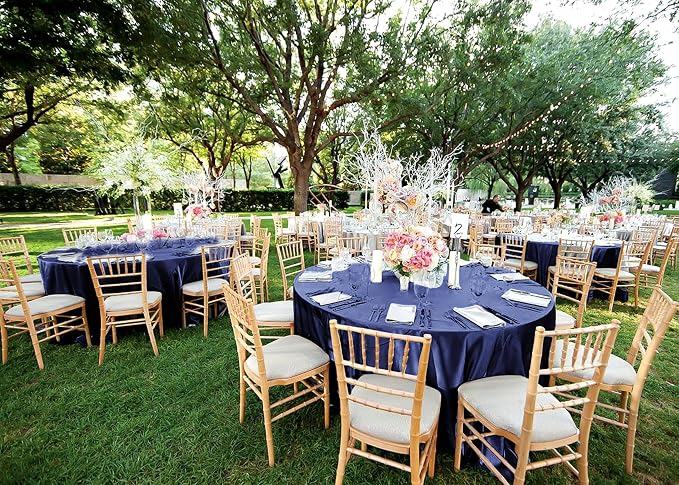 12 Pack 108 Inch Round Tablecloth, Navy Blue Satin Fabric Tablecloth for Round Tables, Wrinkle Resistant Washable Table Cover Bright Silk Table Clothes for Wedding Party Dining Tables Banquet