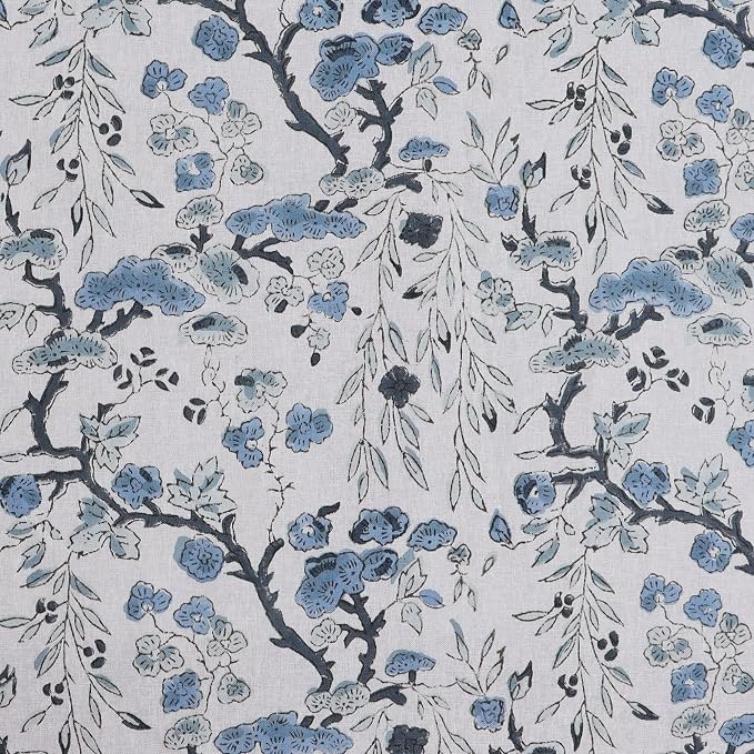 Ridhi Spruce Carolina Blue Hand Block Print Cotton Rectangle Tablecloth 108" x 70" inches Reusable Table Cover Decorative Everyday Use for Dining Room, Farmhouse, Home Gift for Spring, Mother's Day