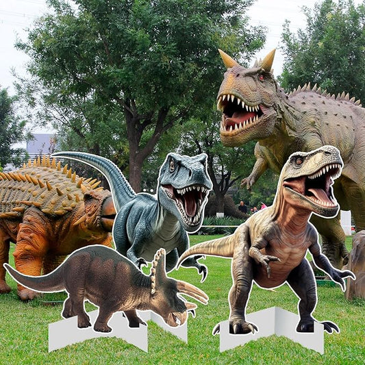 Chunful 3 Pcs Large Dinosaur Themed Decoration T-rex Stegosaurus Velociraptor Cardboard Cutout Standup Dinosaur Birthday Party Photo Backdrop for Jurassic Theme Jungle Safari Party Supply(Classic)