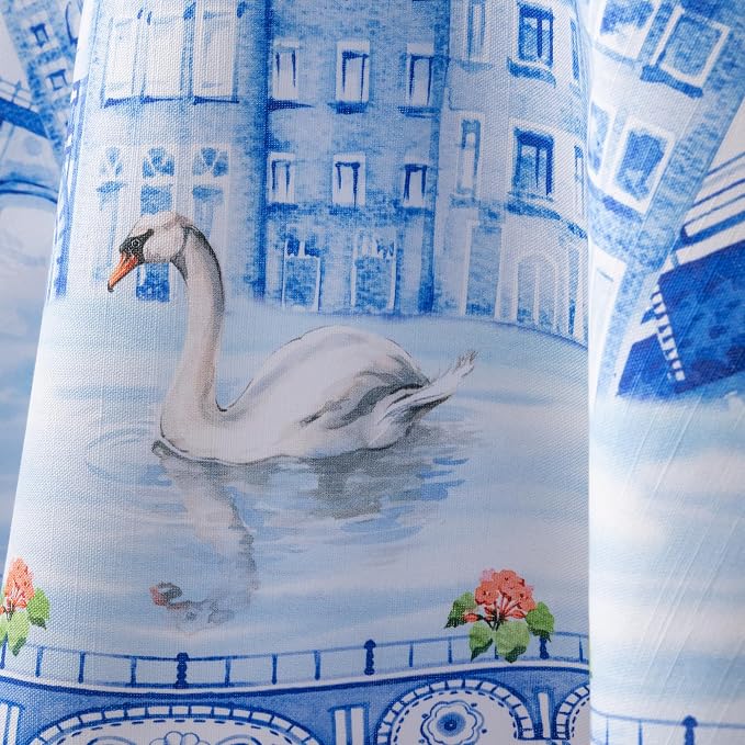 Maison d' Hermine Table Cloth Round Table 100% Cotton 63 Round Inches Tablecloth Reusable Decorative for Dining Kitchen Room Farmhouse Party Home Hotel Restaurant Spring Summer - Amsterdam Canals