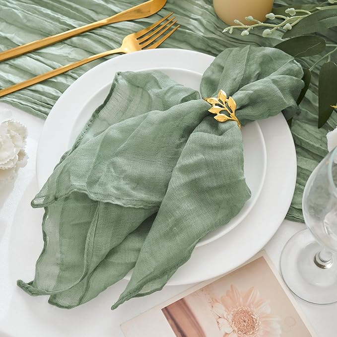 12 Pack Cheesecloth Napkins 20"x20" Sage Green Boho Gauze Cheese Cloth Napkins Bulk Rustic Dinner Table Decor for Wedding Bridal Baby Shower Party