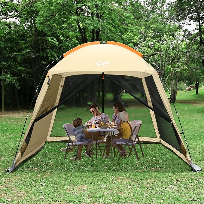 CAMPROS CP Screen House Room with 1 Pc Removal Wind/Sun Panel Canopy Tent Camping Tent Screen Shelter Gazebos for Patios Outdoor Camping Activities, 10'X10'X86in(H) - Beige