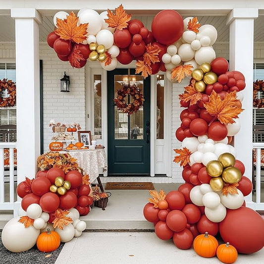 Fall Balloon Garland Arch Kit 143pcs Double Stuffed Terracotta Dark orange and Gold white sand Balloons for Fall in love Bridal Shower Rustic Boho Baby Shower bride to be decorations