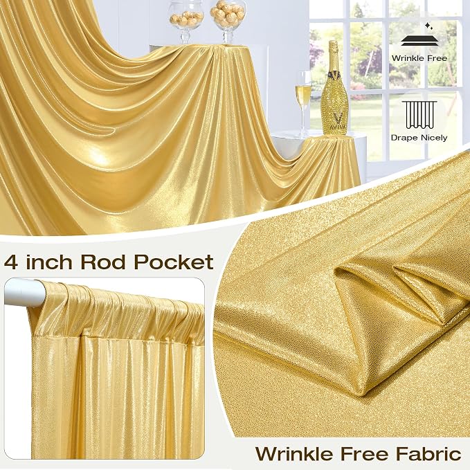 2 Panels 5x40ft Gold Ceiling Drapes for Wedding Parties, Wrinkle Free Thick Polyester 40ft Extra Long Wedding Draping Arch Drapery for Birthday Party Canopy Tent Decor