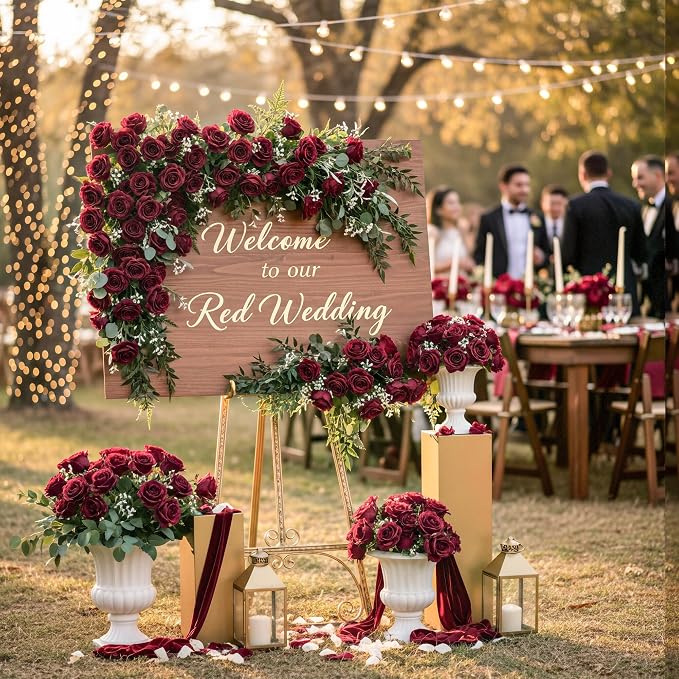 Auihiay 60PCS Burgundy Artificial Roses Bulk, Velvet Silk Fake Roses, Lifelike Burgundy Faux Rose for Father's Day, Wedding Centerpieces, Cake, Bridal Bouquets, Anniversary, Home Decorations
