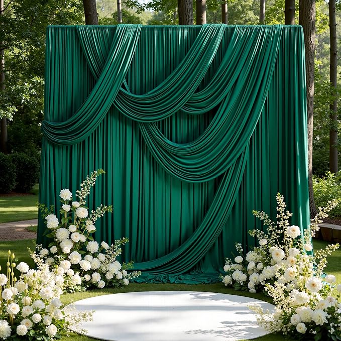 10ft x 15ft Hunter Green Backdrop Curtains for Wedding Parties, 2 Panels Extra Long Wrinkle Free Fabric Drapes Photo Backdrop for Baby Shower Birthday Stage Reception Lobby Decoration