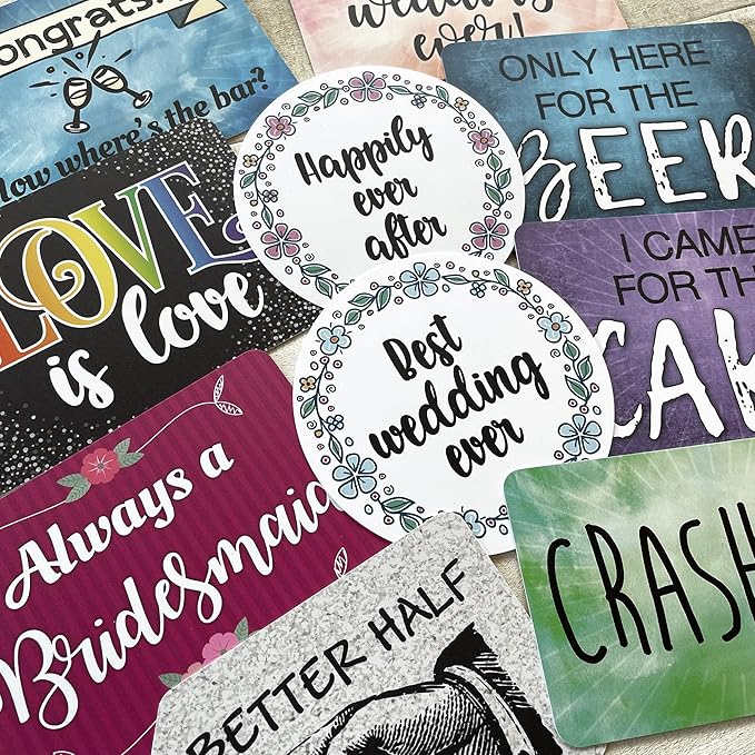 Plastic Photo Booth Props - Set of 5 Signs / 10 Phrases - Wedding Mix