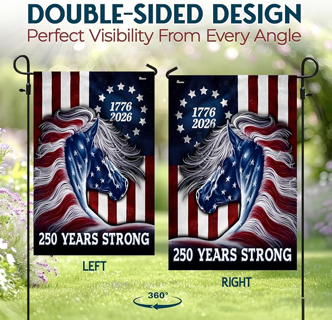 FLAGWIX American 250 Years Anniversary Horse Flag - Polyester Double-sided Garden Flags For Outside (11.5" x 17.5") - 4th of July Decorations for Home Yard Farm Garden Decor Banner