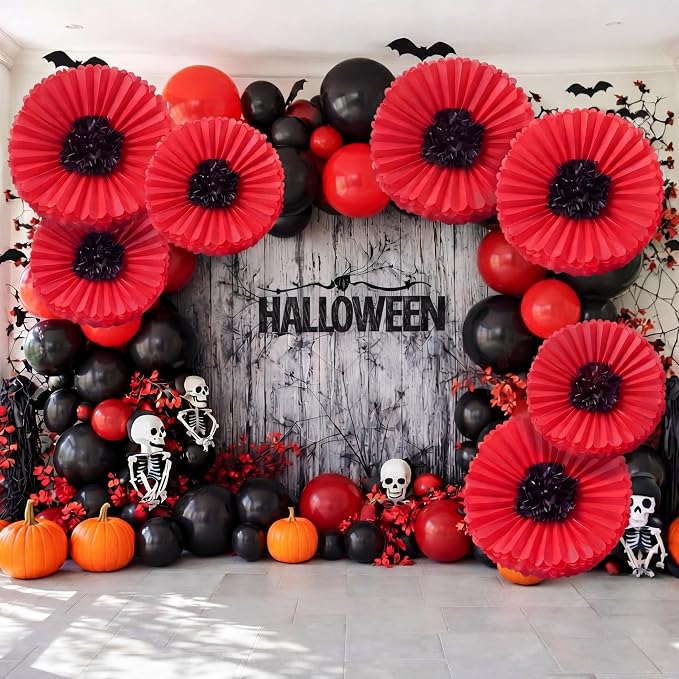 Giegxin 6 Pcs 31.5", 24" Giant Poppy Paper Flowers Wizard Party Decoration Large Red Poppies Veterans Patriotic Tissue Poppy Big Paper Flowers Decorations for Wall Memorial Day Halloween Birthday