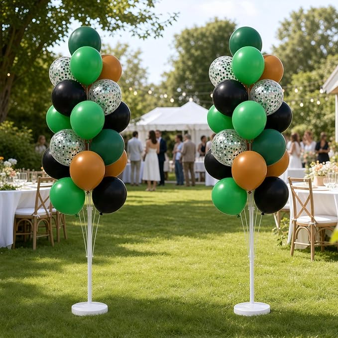 Hiins Balloon Column Kit Set of 2 With Balloons Included - with Base, and Pole,Balloon Tower Backdrop Decoration for Wedding, Baby Shower, Birthday Party, or Bachelorette Parties (Olive Coffee)
