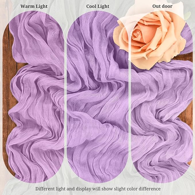 10 Pack Lavender Cheesecloth Table Runner 17x108 Inch Semi Sheer Boho Gauze Cheese Cloth Table Runners, for Wedding Bridal Shower Birthday Party Home Decor Garden Farmhouse