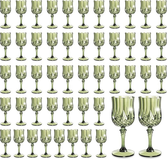 48PCS 7oz Plastic Wine Glasses Drinking Unbreakable Glassware Goblets Cups Green Water Reusable Vintage Champagne Flutes for Valentine’s Day, Parties, Wedding (48, Light Green)