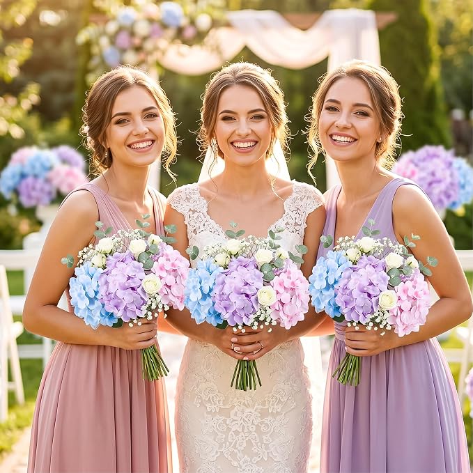 Auihiay 64Pcs Hydrangea Artificial Flowers Bulk, Faux Hydrangea Flowers Heads with Stems for Wedding Centerpieces Baby Shower Living Room Dining Table Bridal Shower Graduation Decor (Mixed Color)