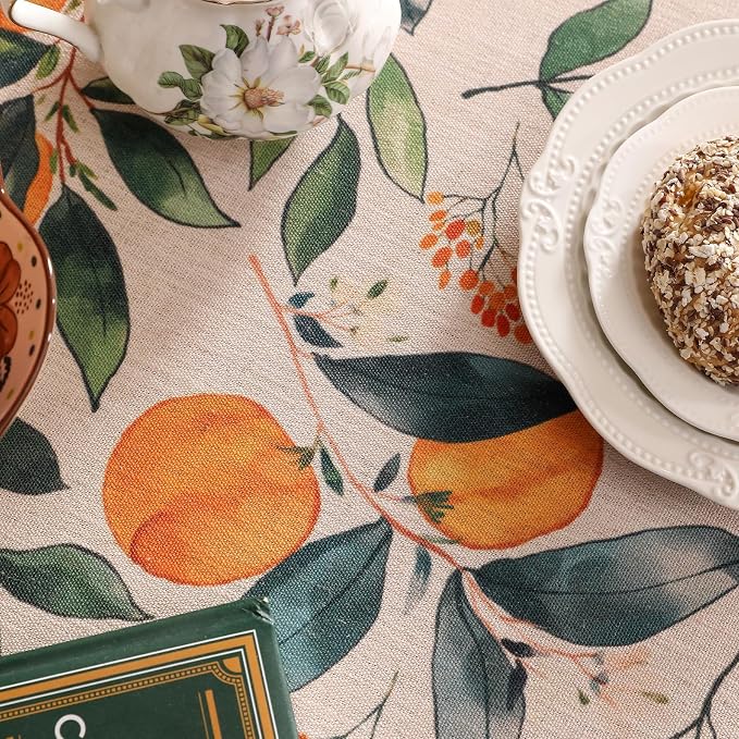 patdrea Designer French Linen Tablecloth,Rectangular,87"x55"-Palladin A | Colorful Elegant Table Cloth for Rectangle Table,Orange Floral Patterned,for Dining Room Tea Party Thanksgiving
