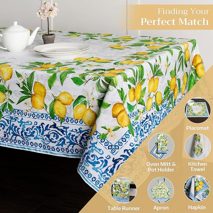 Maison d' Hermine Table Cloth Rectangle Table 100% Cotton 70 x 120 Inches Tablecloth Reusable Decorative for Dining Kitchen Room Farmhouse Party Home Hotel Restaurant Spring Summer - Cedrat