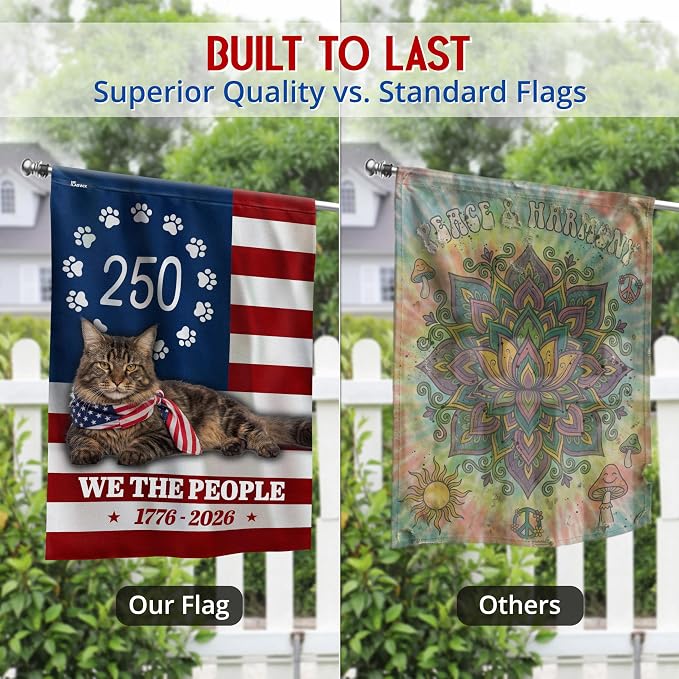 FLAGWIX American 250 Years Anniversary Cat Flag - Polyester Double-sided House Flags For Outside (29.5" x 39.5") - 4th of July Decorations for Home Yard Garden Decor Banner, Gifts For Men Women