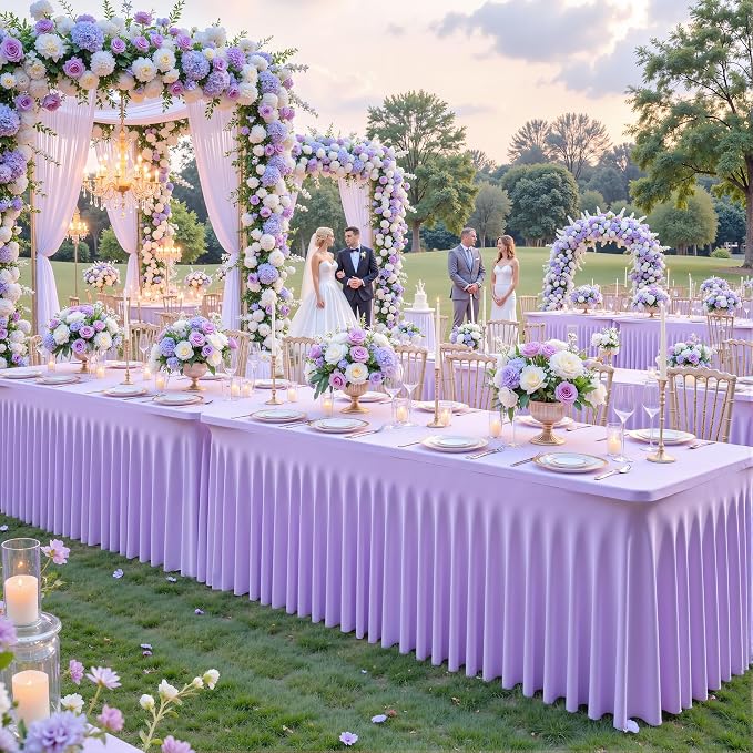 gogoparti 4 Pack Spandex Purple Fitted Table Cloth for 8ft Rectangle Tables Purple Stretch Tablecloth Table Covers Skirt Banquet Wrinkle Free Tablecloths for Parties Wedding