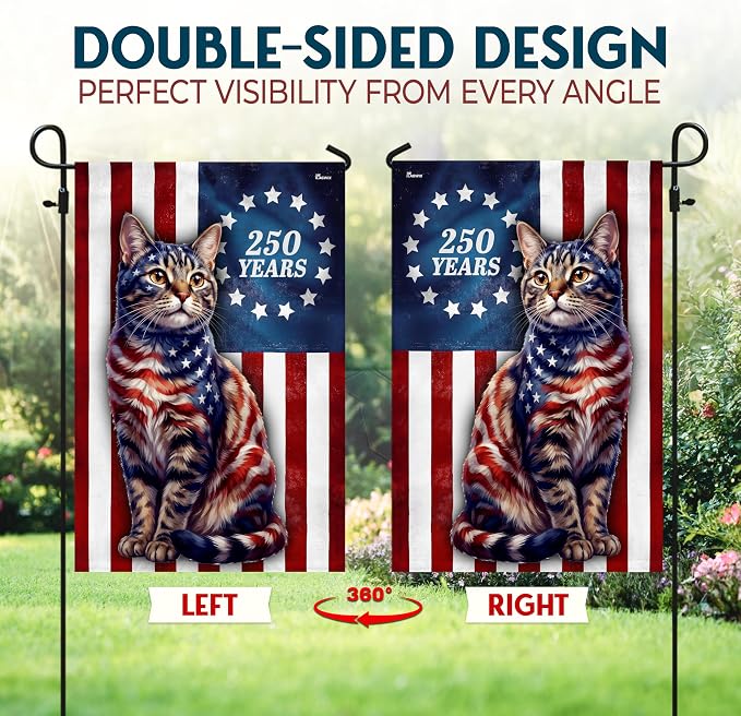 FLAGWIX American Patriotic Cat Garden Flag - Polyester Double-sided Yard Flags For Outside Garden Flag (11.5" x 17.5") - 4th of July Decorations for Home Yard Garden Decor Banner, Gifts For Men Women